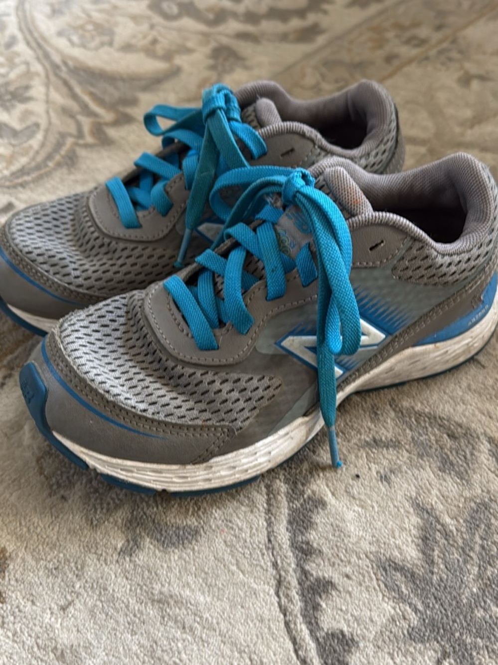 New Balance Gray and Blue Kids Running Sneakers